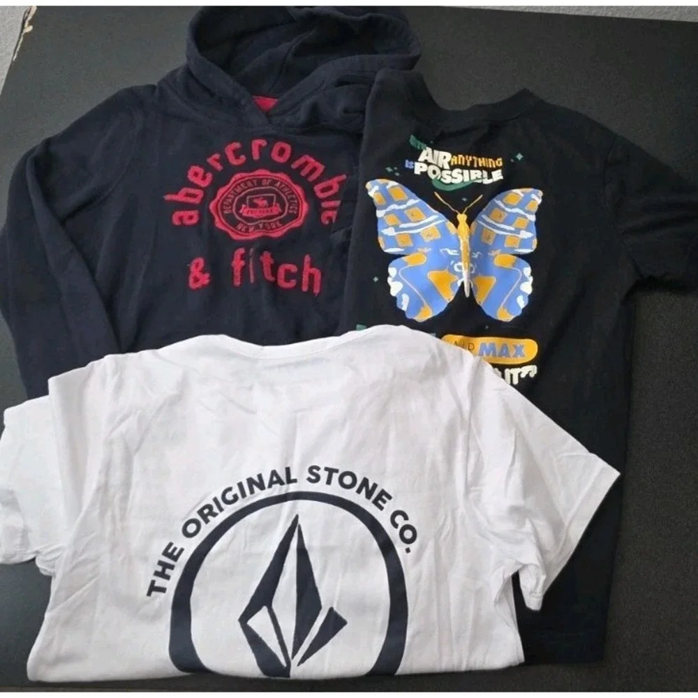 3pc New Boys M Lot Abercrombie Volcom Nike Hoodie T Shirt Pullover